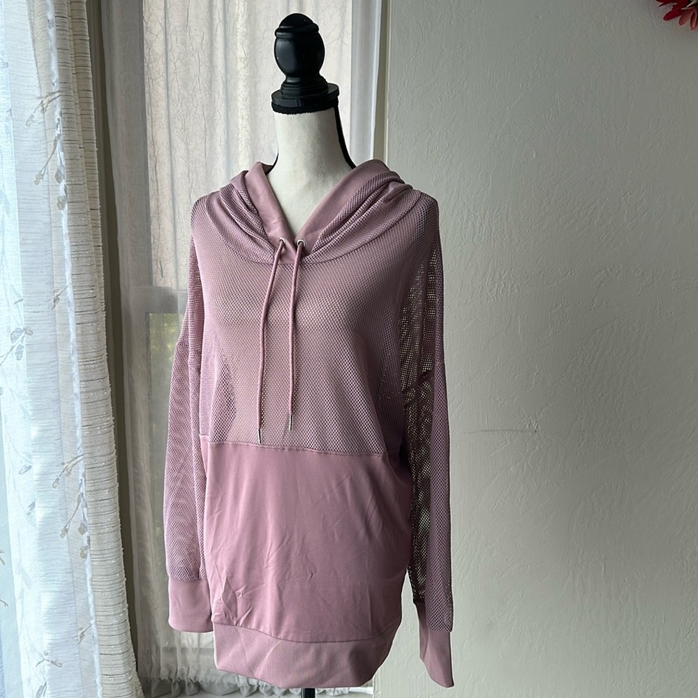 Cali Sport + Mesh Hoodie in Dusty Rose size 2x perfect for pre/post workout